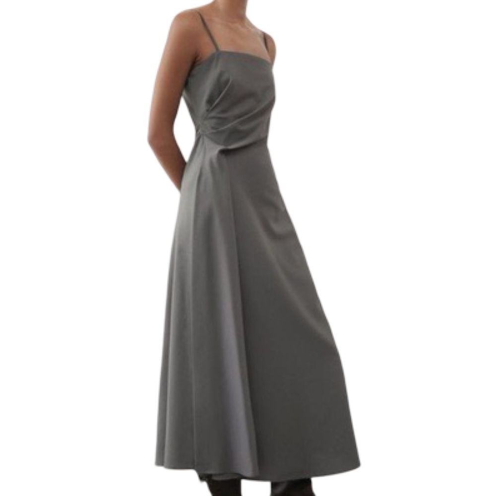 Zara ZW Collection Grey Khaki Wool Blend Draped Maxi Dress NWT Event - Picture 6 of 15